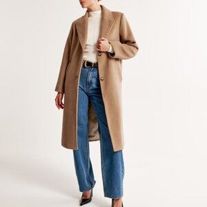 Abercrombie & Fitch Wool-Blend Tailored Topcoat (Tan, Small Petite)